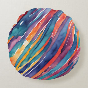 Coussins Ronds Rayures Aquarelle Orange, Rose Bleu Vert Violet