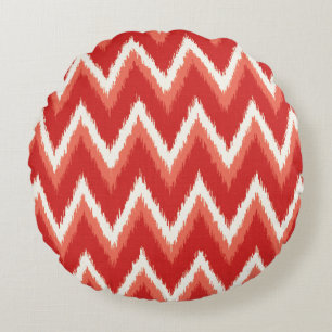 Coussins Ronds Rayures Chevron Ikat - Orange Rouille et Blanc