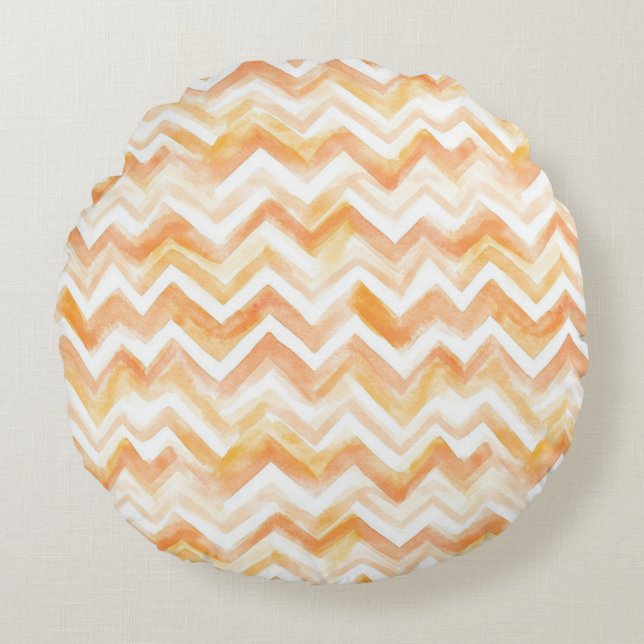 Coussins Ronds Rayures Chevron Orange Pêche (Devant)
