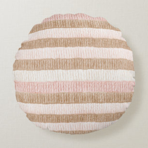 Coussins Ronds Rayures Crème Beige Rose