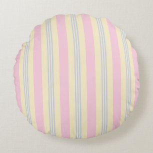 Coussins Ronds Rayures de Canne à Sucre - Rose, Bleu & Jaune Past