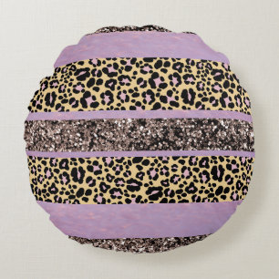 Coussins Ronds Rayures de paillettes de léopard Glam 1