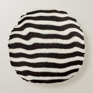 Coussins Ronds Rayures de zèbre noir et blanc à fourrure synthéti