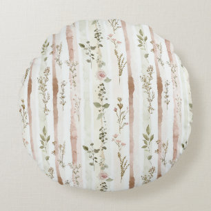 Coussins Ronds Rayures Florales Roses
