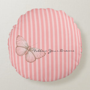 Coussins Ronds Rayures roses avec papillon