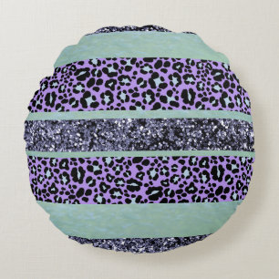 Coussins Ronds Rayures scintillantes de léopard Glam 3