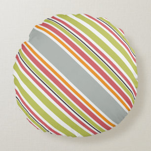 Coussins Ronds Rayures vert gris orange rose