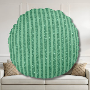 Coussins Ronds Rayures verticales de style pailleté vert jade cla