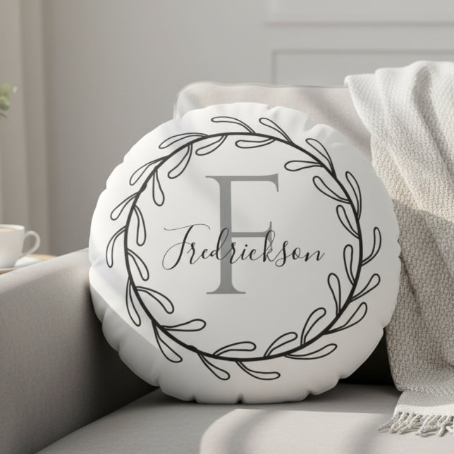 Coussins Ronds Realtor Closing Gift Wreath Monogram Round Pillow (Realtor Closing Gift Wreath Monogram Round Pillow)
