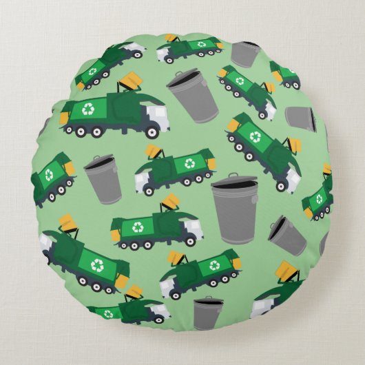Coussins Ronds Recyclage Motif de camion-poubelle (Devant)