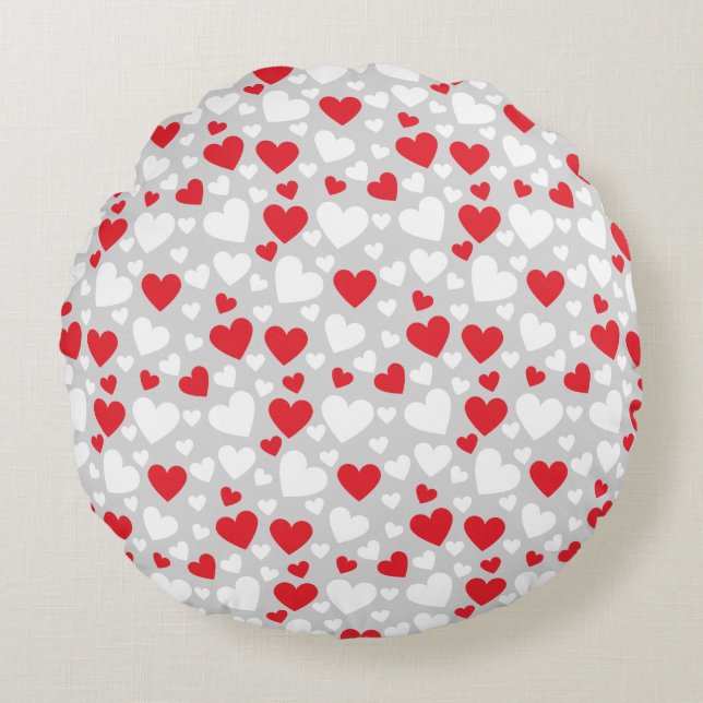 Coussins Ronds Red and White Hearts Throw Pillow (Devant)