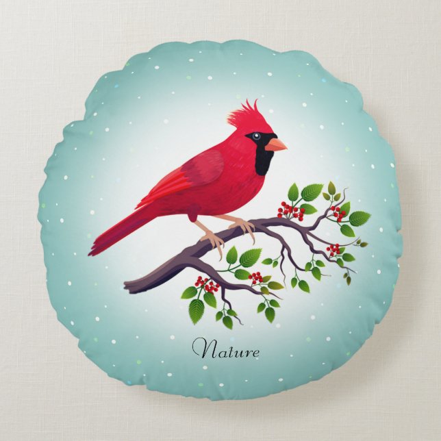 Coussins Ronds Red Cardinal Bird sur Turquoise (Devant)