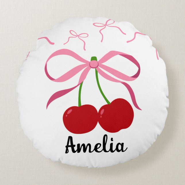Coussins Ronds Red Cherries fruit pattern  (Devant)