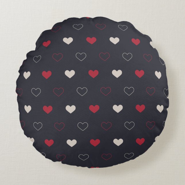 Coussins Ronds Red & dark Heart Seamless Pattern Cute Minimal (Devant)