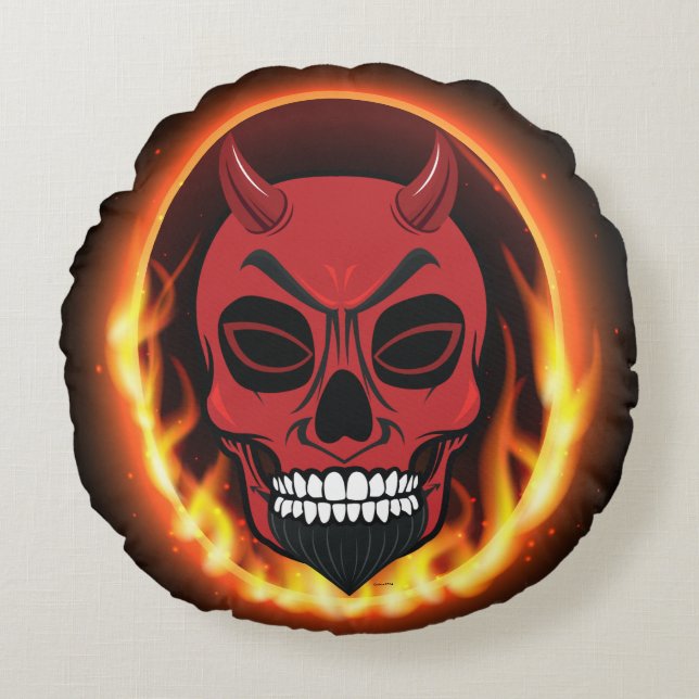Coussins Ronds Red Devil Skull Squelette Demon Chien Lit (Devant)