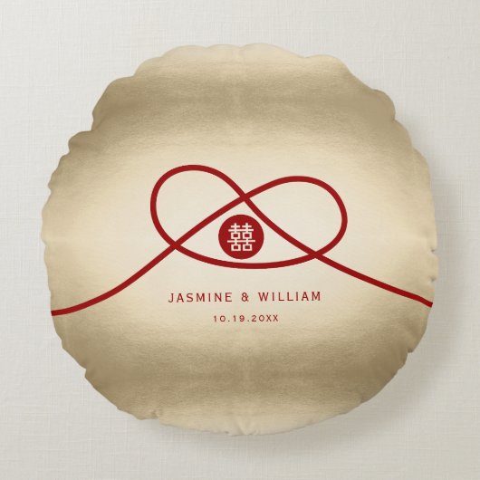 Coussins Ronds Red Knot Union Double Bonheur Mariage chinois (Devant)
