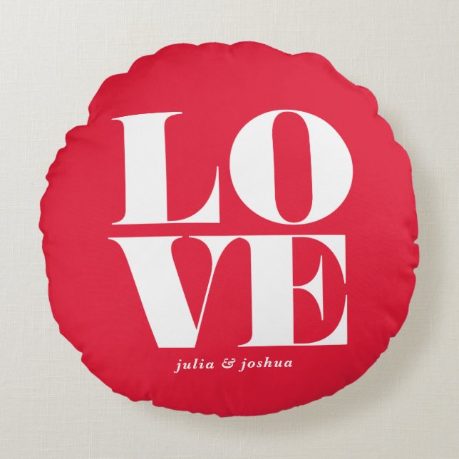 Coussins Ronds Red LOVE Typographie moderne Custom Valentine's Da (Devant)