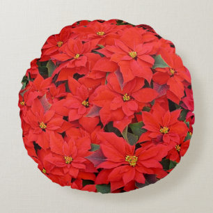 Coussins Ronds Red Poinsettias I Christmas Holiday Floral Photo