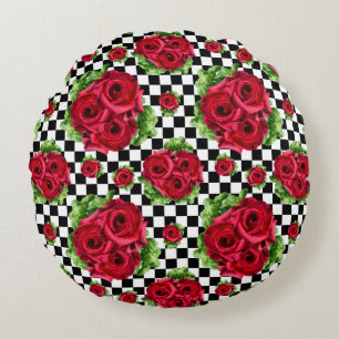 Coussins Ronds Red Roses Bouquet Floral Amour Rockabilly
