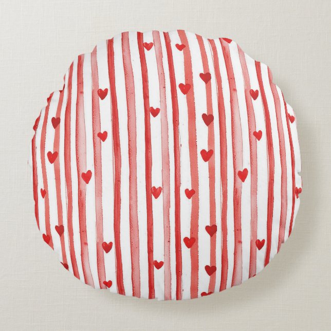 Coussins Ronds Red Stripes & Coeurs (Devant)