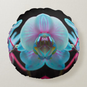 Coussins Ronds Réflection de l'orchid bleu exotic