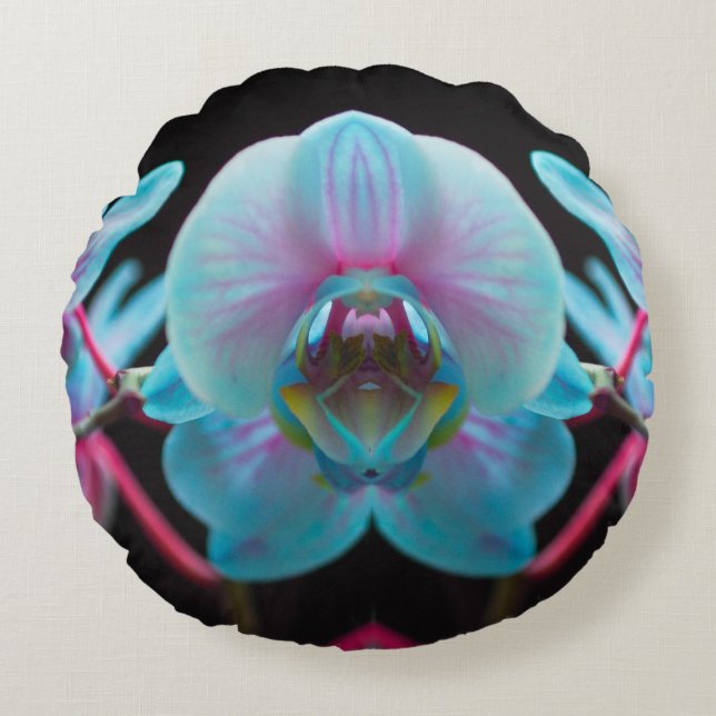 Coussins Ronds Réflection de l'orchid bleu exotic (Devant)