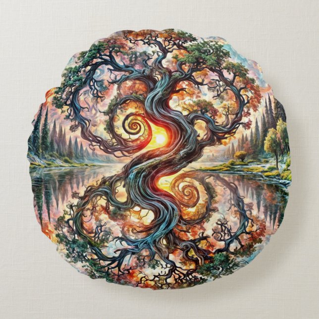 Coussins Ronds Réflexion de Serene Oak (Devant)