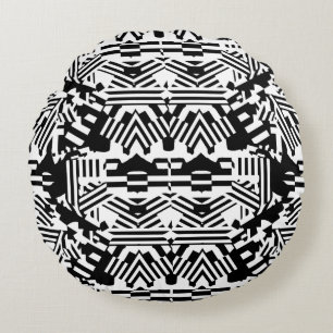 Coussins Ronds Réflexions Abstraites : lignes, cubes et monochrom