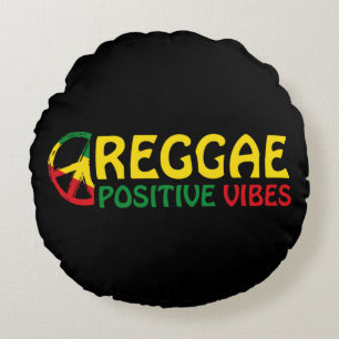 Coussins Ronds Reggae Musique avec des vibes positives et drapeau