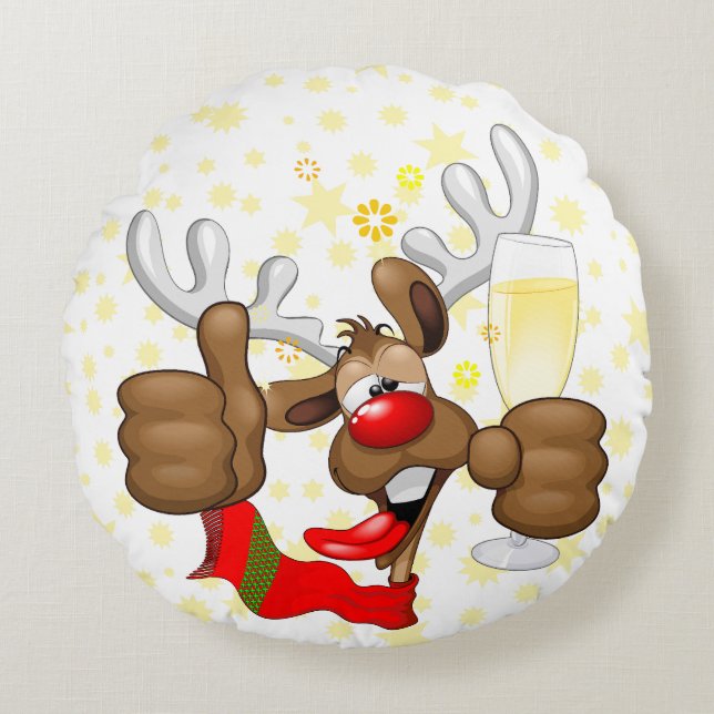 Coussins Ronds Reindeer Drunk Funny Caractère de Noël (Devant)