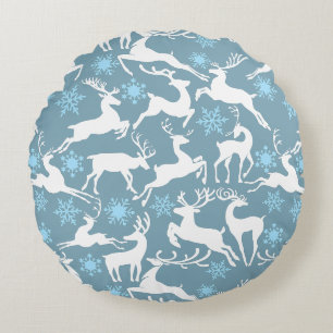 Coussins Ronds Reindeers de Noël Motif, blanc 02 Grey BG