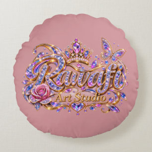 Coussins Ronds Reine de cristal Élégance florale rose