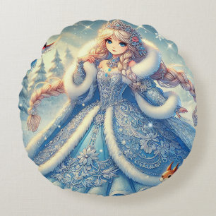 Coussins Ronds Reine des Neiges Élégante dans un Pays de Rêves Hi