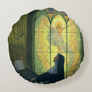 Coussins Ronds Religion vintage, Soeur Jouer un organe dans l'Egl