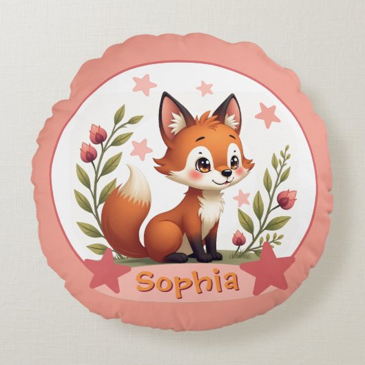 Coussins Ronds Renard avec la typographie du nom (Devant)