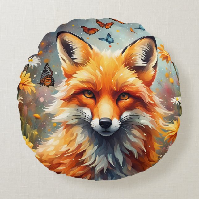 Coussins Ronds Renard dans la prairie (Devant)