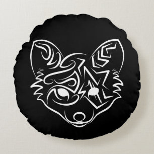 Coussins Ronds Renard tribal noir et blanc