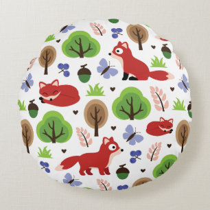 Coussins Ronds Renards dans la forêt de chênes