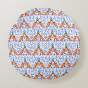 Coussins Ronds Renards S'Embrasser Sous Mistletoe Blue Chinoiseri