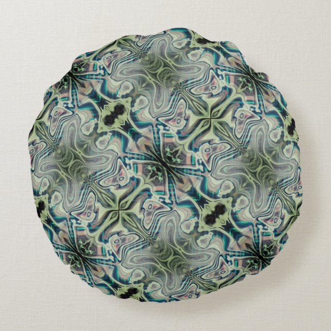 Coussins Ronds Répétition de cyan gris vert et vert (Dos)