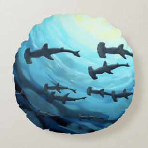 Coussins Ronds Requins en silhouette avec boule solaire
