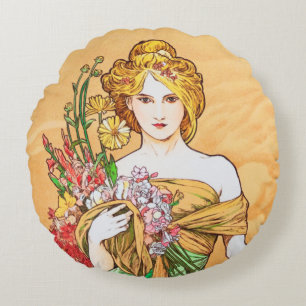 Coussins Ronds Ressort, Alphonse Mucha Lance Oreiller