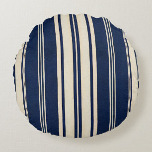 Coussins Ronds Restauration Ivoire Bleu Nuit Aspect Tissage Vinta