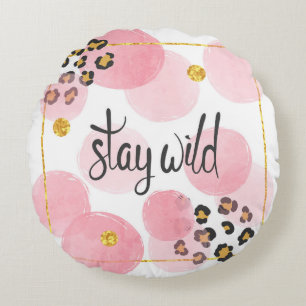 Coussins Ronds Restez sauvage, empreinte de léopard, cercles rose