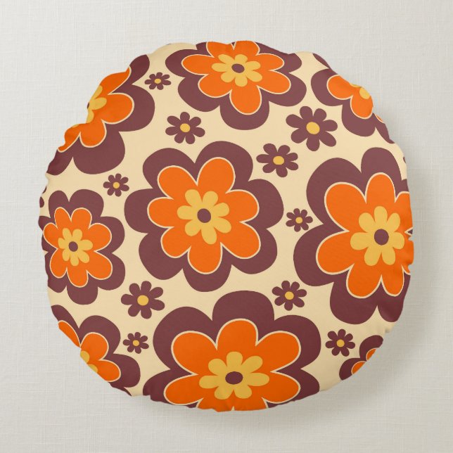Coussins Ronds Retro 1960s Style Floral (Devant)