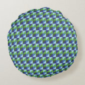 Coussins Ronds Rétro Abstrait Géométrique Triangle Bleu & Vert (Dos)