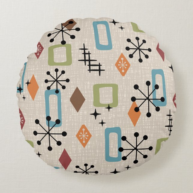 Coussins Ronds Retro Mid-Century moderne Atomique Abstrait Motif (Devant)
