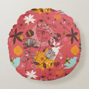 Coussins Ronds Rétro motif floral 7