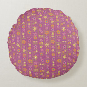 Coussins Ronds Rétro Patchwork Floral Framboise 40,6 cm