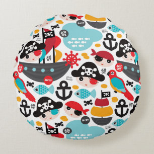 Coussins Ronds Rétro pirate illustration sailing